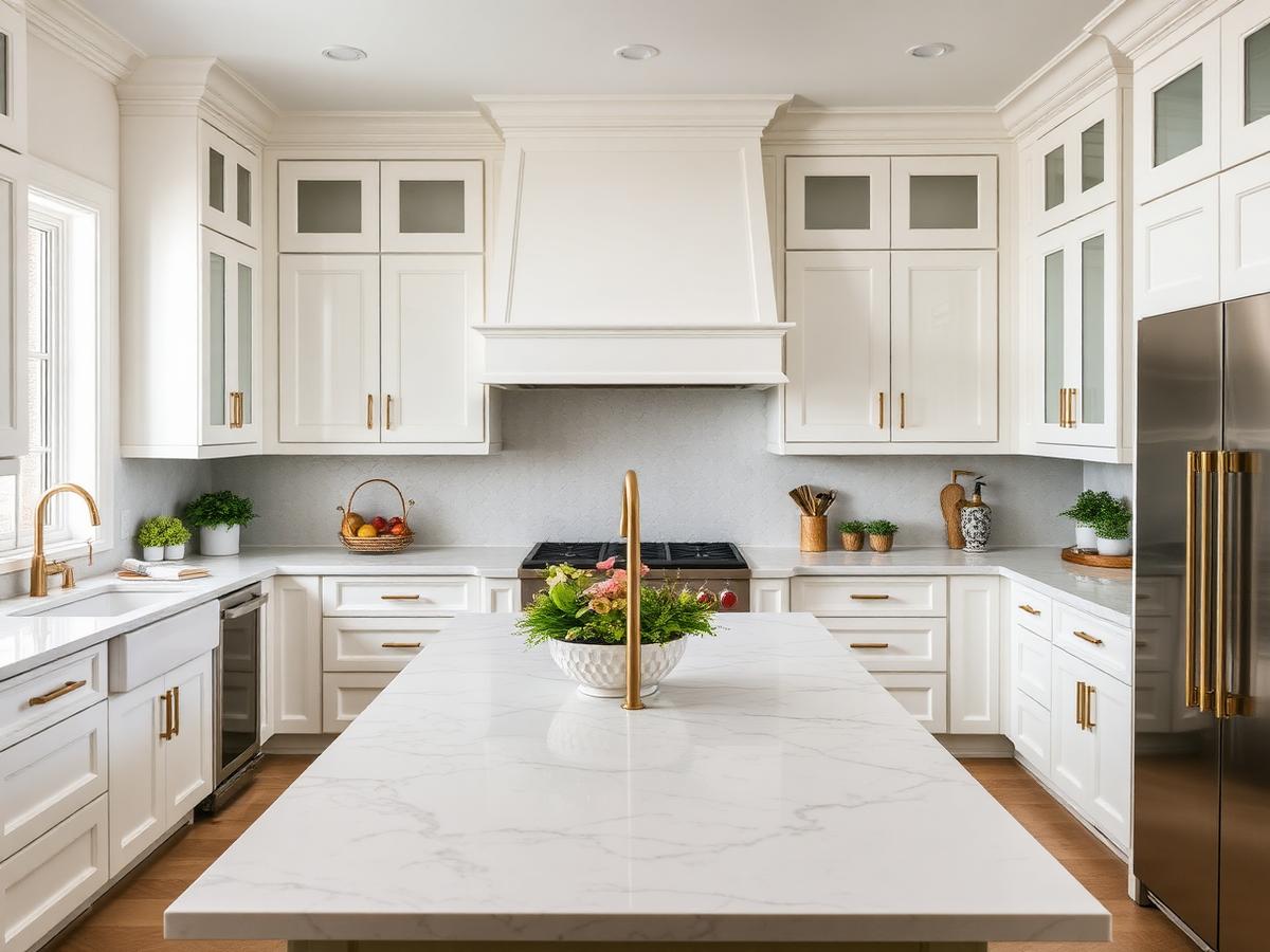 Modern white kitchen with island and pendant lighting